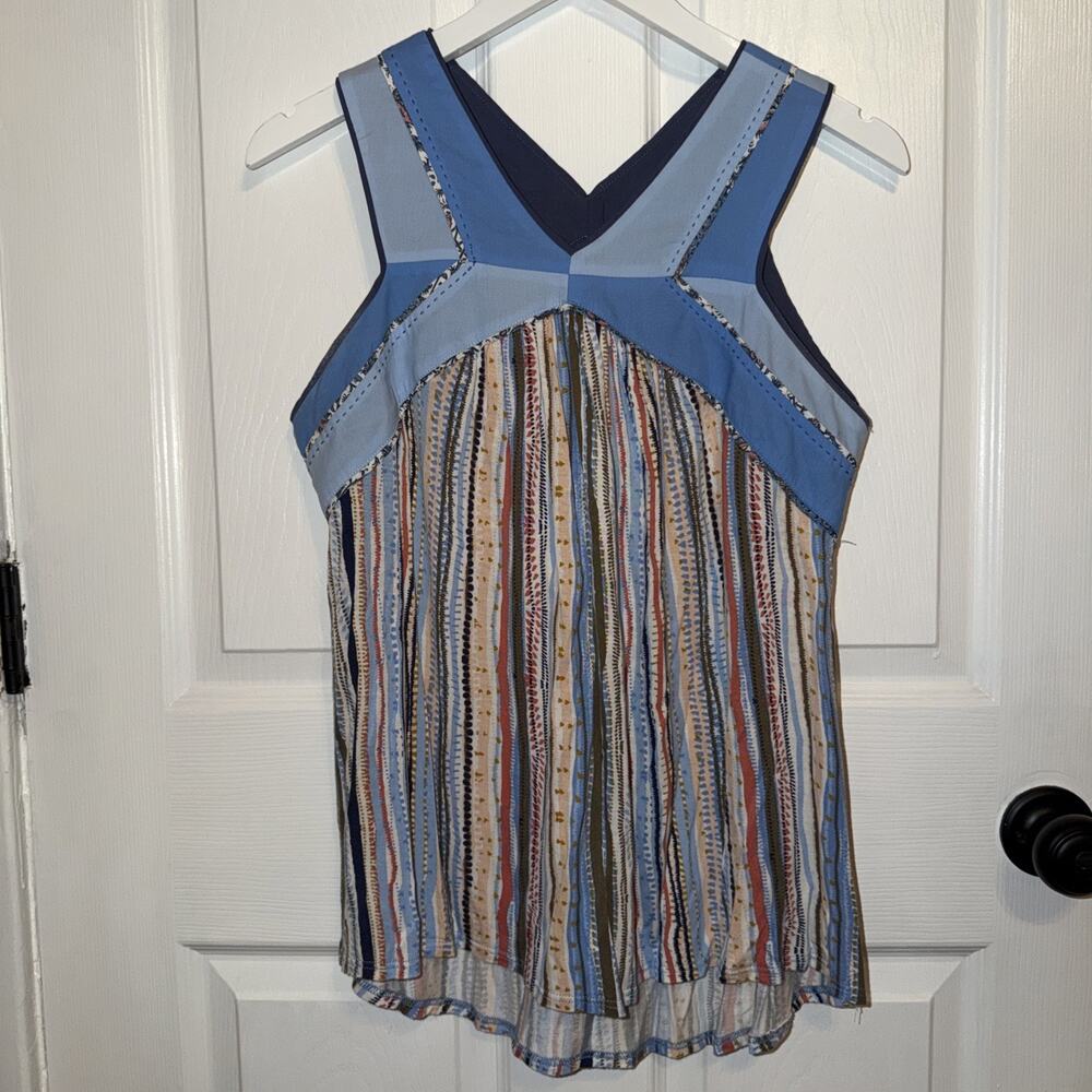 Anthropologie One September Patchwork Sleveless Blouse Multi size M Cottage Boho